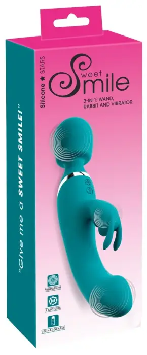 Sweet Smile 3-in-1 Wand Rabbit Vibrator – multi-function vibrator – silicone – 3 motors – wand and rabbit