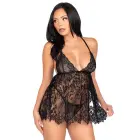 Floral Lace Babydoll and String – Black – L — Photo 4