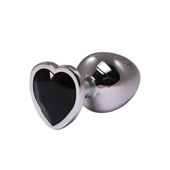 Silver Heart Butt Plug – M – Black Crystal