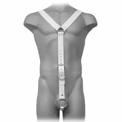 Svenjoyment Adjustable Leather Body Harness for Men – White – S–XL