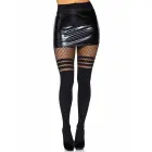 Seamless Opaque Pantyhose with Fishnet Stripe – Black – One Size — Photo 1