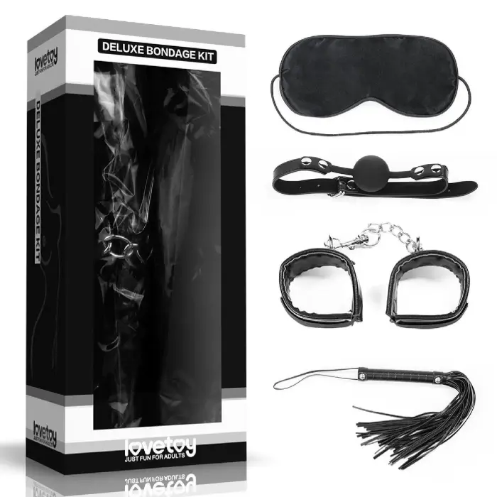 Deluxe Bondage Kit – flogger, cuffs, ball gag & blindfold