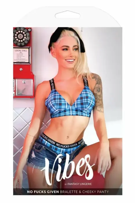 Fantasy Lingerie No Fucks Given – ruuduline bralette loosungitraksidega ja aluspüksid – sinine – suurus L/XL