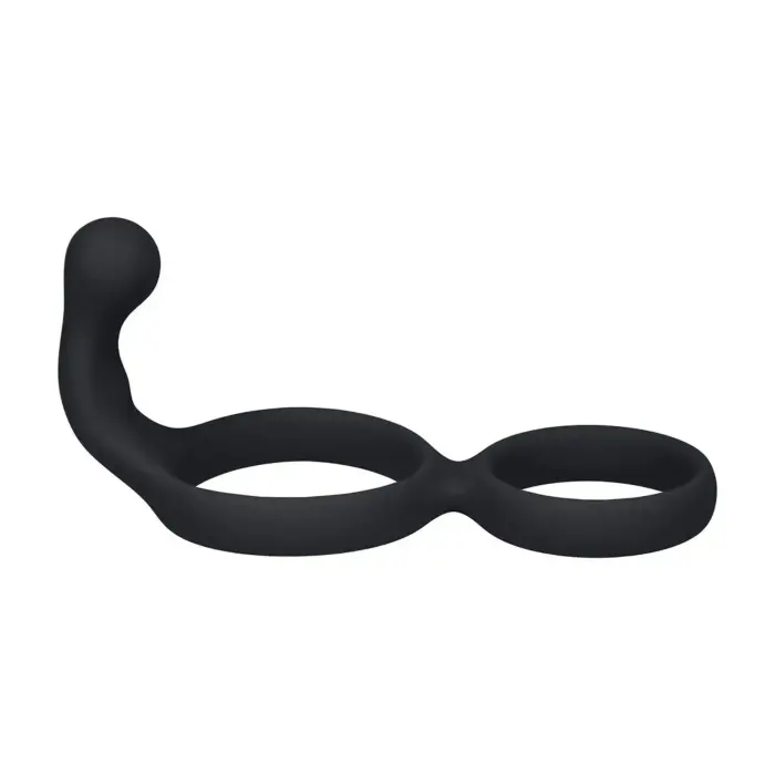 Silicone Double Cockring with Anal Stimulator - Black Photo
