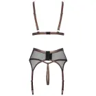 Abierta Fina Mesh Bra, Suspender Belt and Crotchless Thong Set – Black – XL — Photo 9