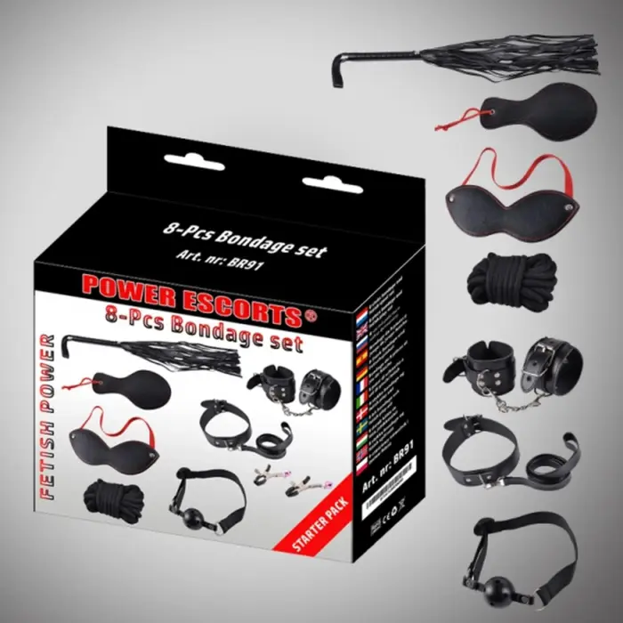 8-osaline BDSM bondaaži algajate komplekt – must