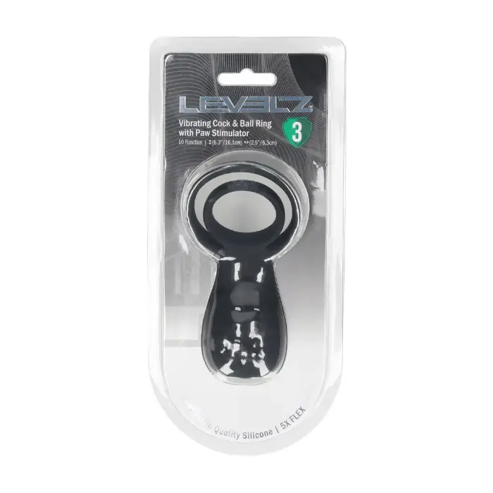 LEVELZ Level 3 Silicone Vibrating Dual Ring with Paw-Shaped Stimulator – Black