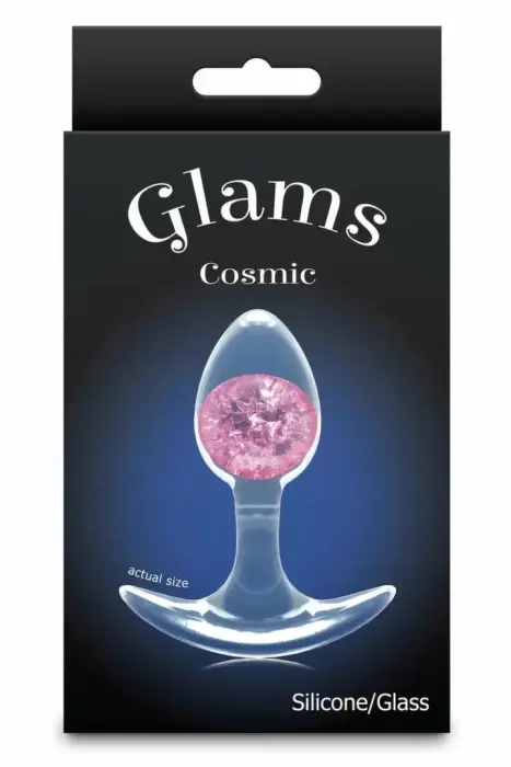 Cosmic Glams Small Pink – liquid silicone anal plug with glass accent