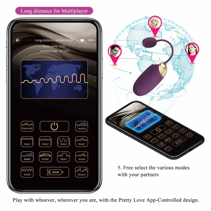PRETTY LOVE Abner виброяйцо с мобильным приложением и дистанционным управлением
