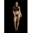 Festive Rhinestone Top and Thong Set – Plus Size – Black — Photo 4
