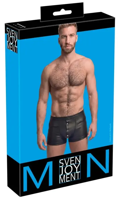 Svenjoyment Herren Pants – men's tight imitation leather pants with press studs – black – S