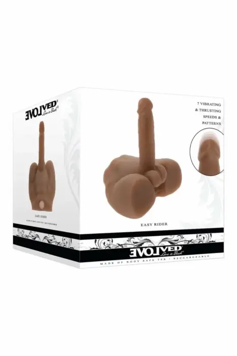 EVOLVED Torso Easy Rider – uzlādējams vibrējošs un grūdienošs dildo – tumšā miesas krāsā – 22 cm