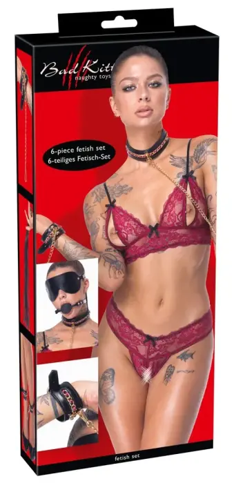 Bad Kitty 6-Piece Faux Leather Bondage Set – Black