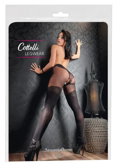 Cottelli LEGWEAR Opaque Tights with Open Crotch – Black
