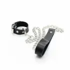 OHMAMA Fetish Leather Collar with Metal Chain and Playful Pendant – Black — Photo 2