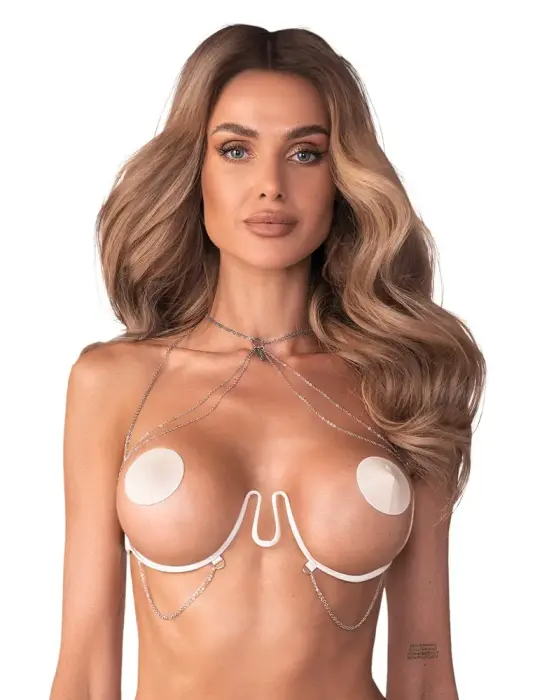 Obsessive Lustique бюстгальтер-портупея с открытыми чашечками – белый – S/M
