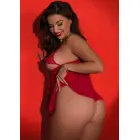 Koķets babydoll naktskrekls ar bantītēm – sarkans – S/M Foto 3