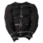 Svenjoyment Bondage – men's long sleeve powernet shirt with harness and cuffs – black – M — Photo 7