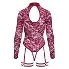 Abierta Fina Lace Bodysuit with Open Cups and Garters – Red – L — Photo 11