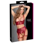 Cottelli LINGERIE матовый комплект с открытым бюстгальтером и молниями, 3 предмета – бордо – 90B/XL — Фото 1