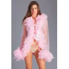 Lux Short Chiffon Robe with Feather Trim – One Size — Photo 1