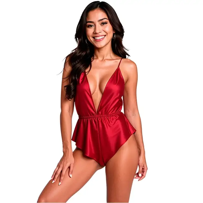 PASSION Sensie Satin Bodysuit Burgundy S/M