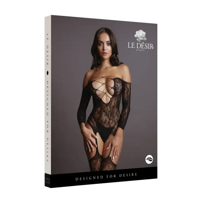 Criss Cross Neck Mesh Bodysuit – Black – One Size