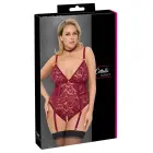 Cottelli Curves кружевное и бархатное боди с поясом для чулок – красное – 2XL — Фото 1