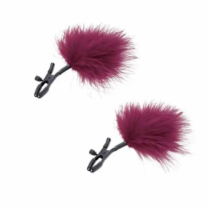 S&M Enchanted regulējamas krūšu galu skavas ar spalvām – melna un sudraba, 6 cm