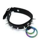 Black Leather Spiked Collar with Double Rainbow O-Rings — Photo 8