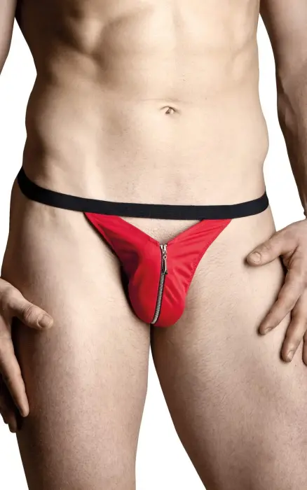 Men's Thong with Zipper – Red – S