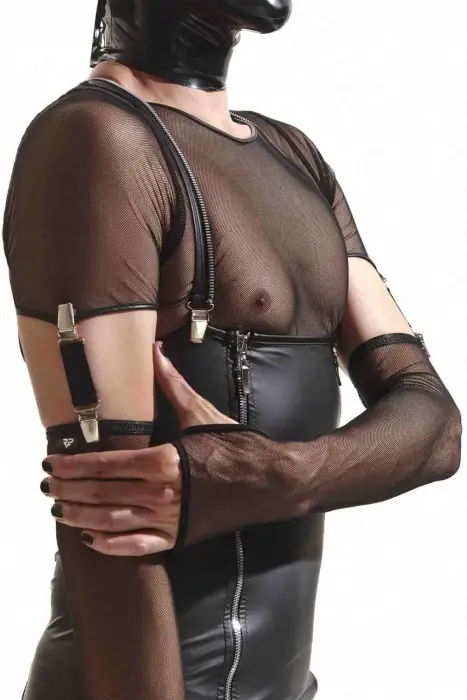 Regnes Long Gloves with Mesh and Straps – Black – S/M