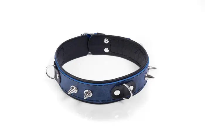 Crazy Horse Leather Collar – Blue – Large