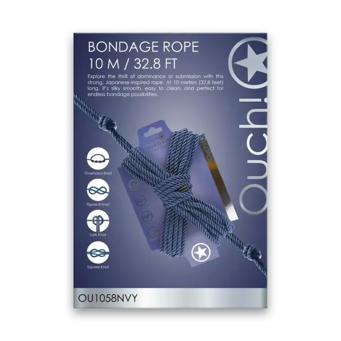 Ouch! OU1058NVY Bondage Rope 10m Navy Blue - Durable Soft Braided Cord