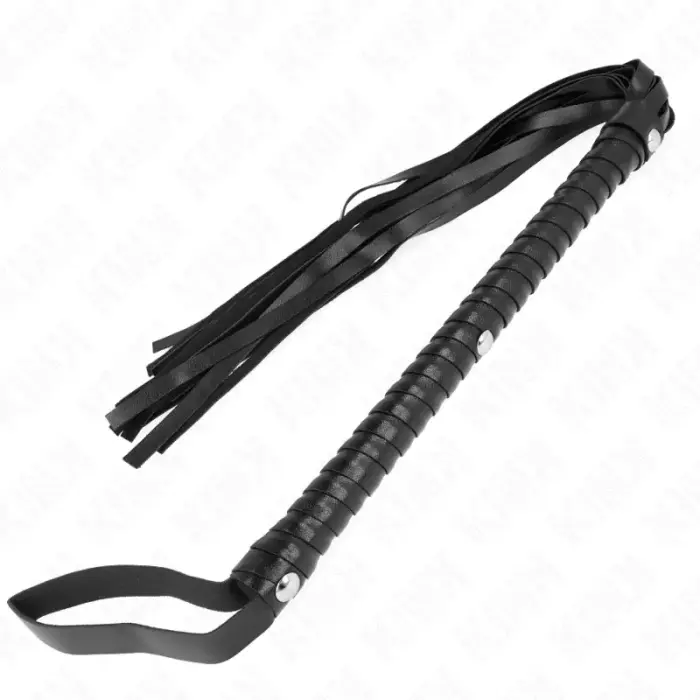 KINK Long Handle Whip 60 cm – чёрная кожаная плеть с эргономичной ручкой