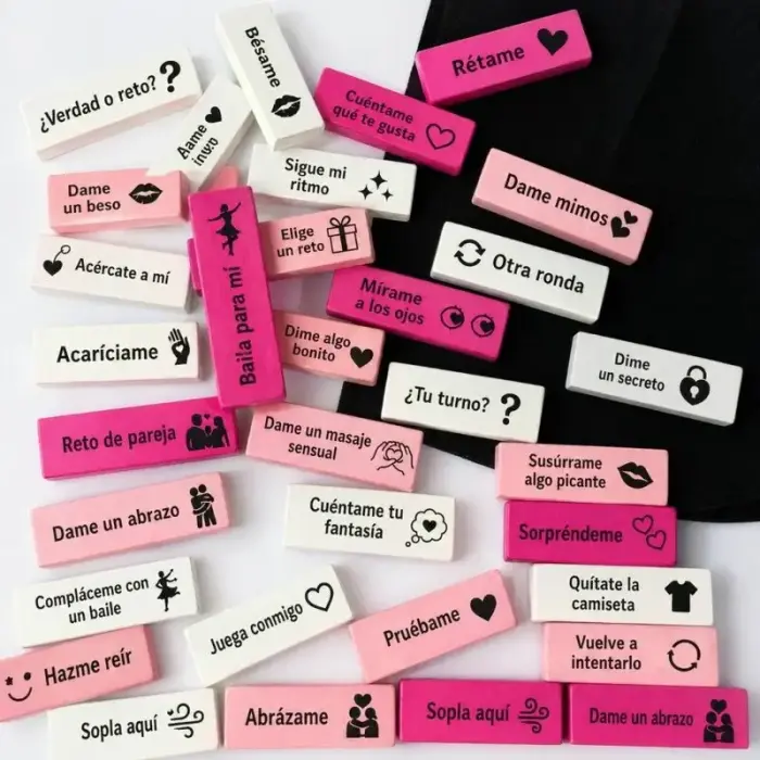 Diablo Picante Love Blocks paarismäng – 16 puuklotsi – hispaania keeles