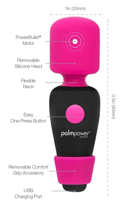 palmpower Pocket wand masāžas vibrators – 9 cm (3.5″) – rozā Foto 7