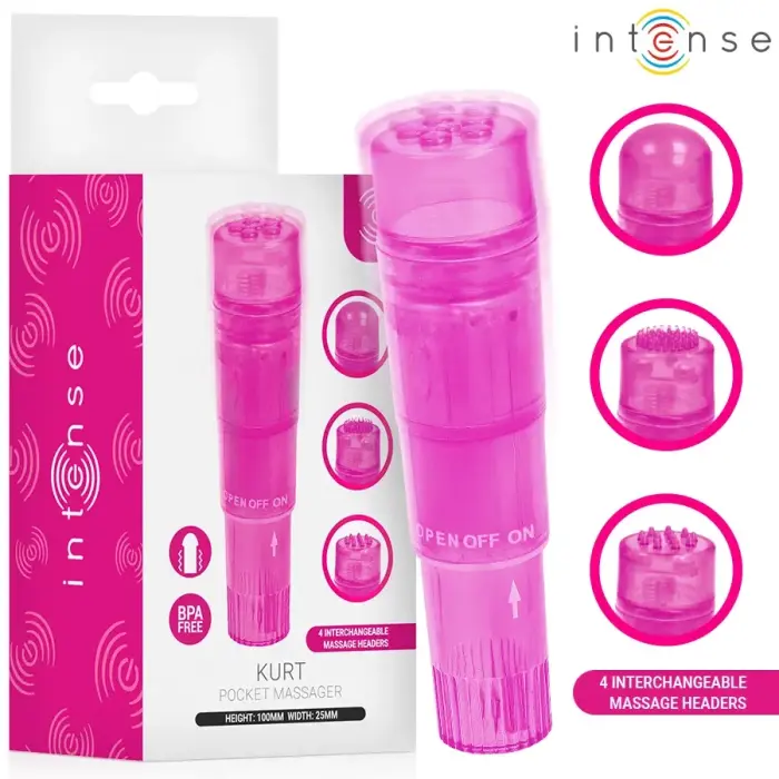 INTENSE Kurt Mini Massager Pink - 4 Interchangeable Heads, Compact Design
