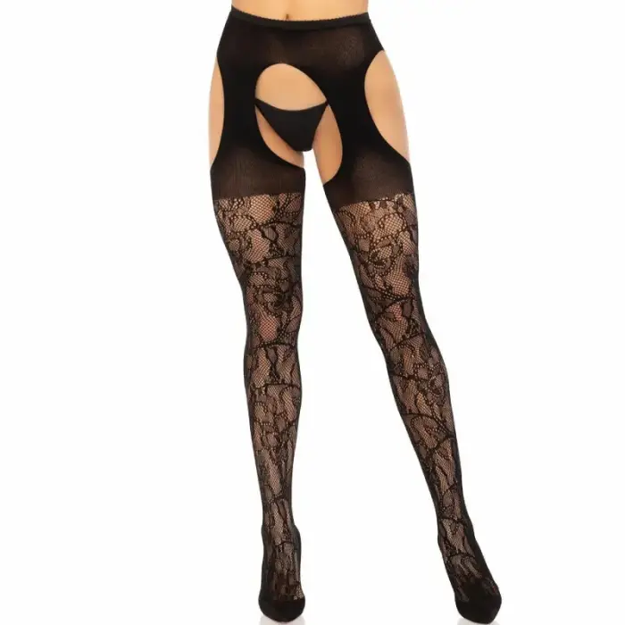 Leg Avenue Lace Suspender Stockings – Black – One Size