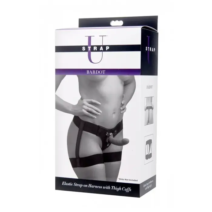 Bardot elastiniai strap-on diržai su šlaunų dirželiais – juodi
