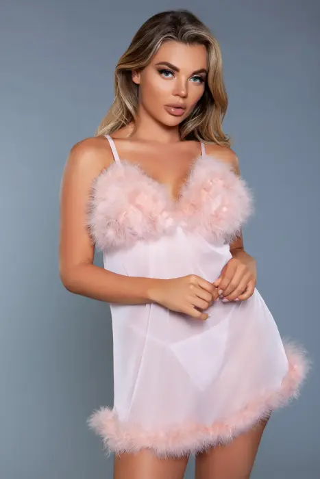 Farah babydoll komplekts ar mākslīgo kažokādu un tīkliņu – CP / S/M Foto 2