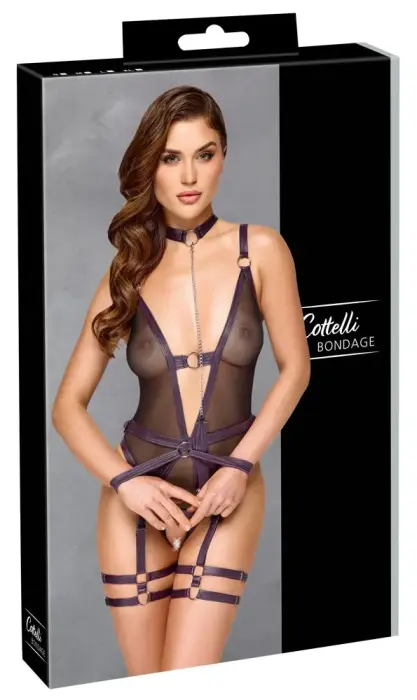 Cottelli BONDAGE портупея со съёмными бретелями и ошейником – чёрный/фиолетовый – XL