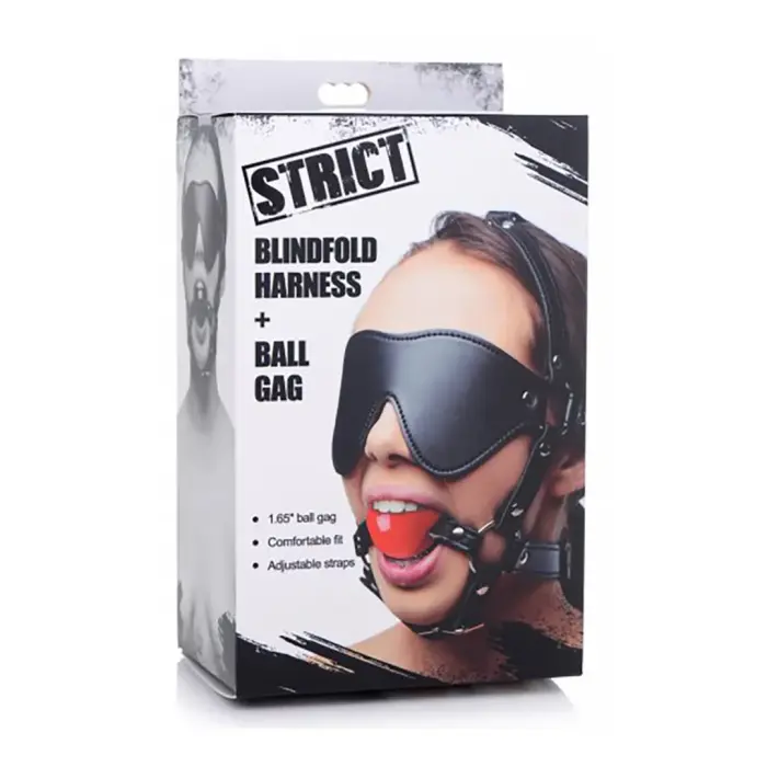 ST Blindfold Harness with Ball Gag – Black/Red