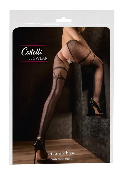 Cottelli LEGWEAR võrksukkpüksid avatud jalgevahega – L/XL – mustad
