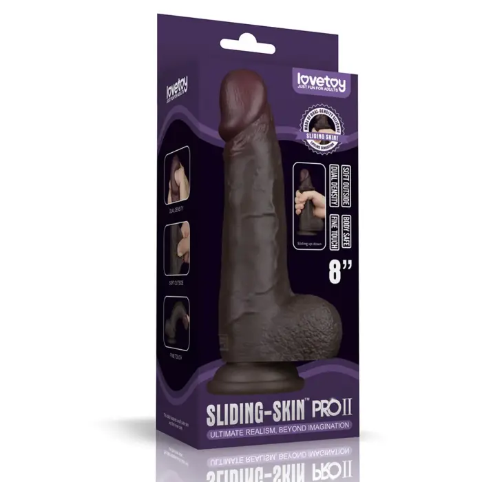 LoveToy Sliding Skin Pro II – divslāņu reālistisks silikona dildo – melns – 20,3 cm (8'')