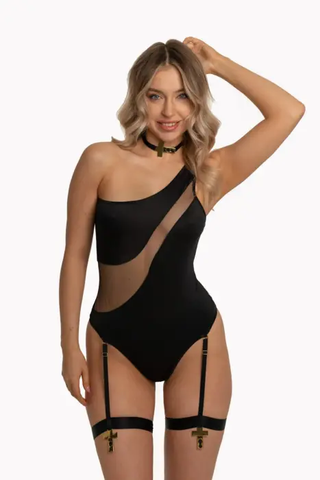 KORA One-Shoulder Bodysuit – Black – XS