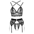 Abierta Fina Lace Bra Set with Suspenders and Crotchless String – Black – XL — Photo 12
