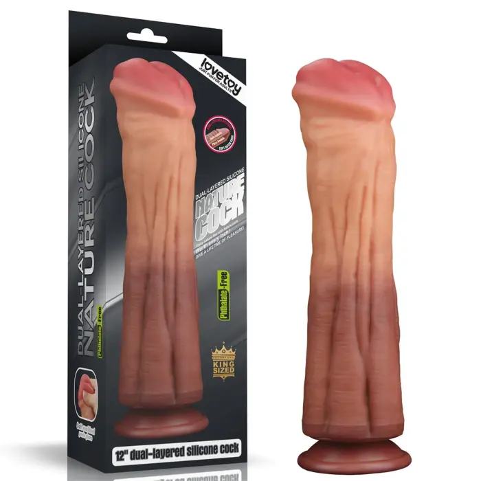 LoveToy Nature Cock – didelio dydžio dvislojis silikoninis realistiškas dildo – 30,5 cm