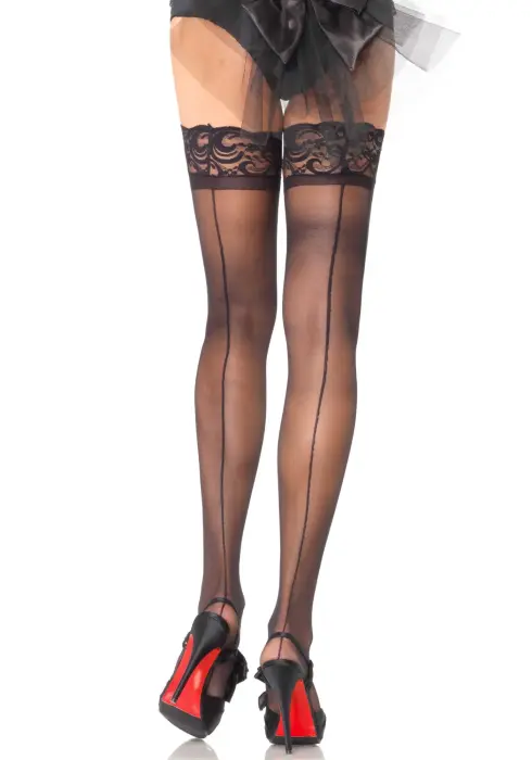 Sheer Stay Ups with Backseam – Black – One Size