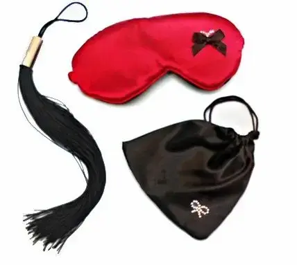 Inedit Dominatrix whip kit – whip, satin mask & bag – black